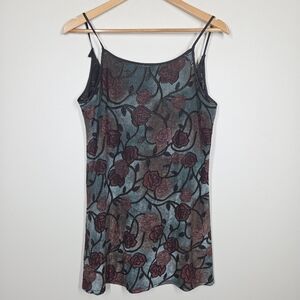 Vtg Y2K Angelique Red Teal Burnout Stretch Mini Slip Dress Coquette Grunge Fairy